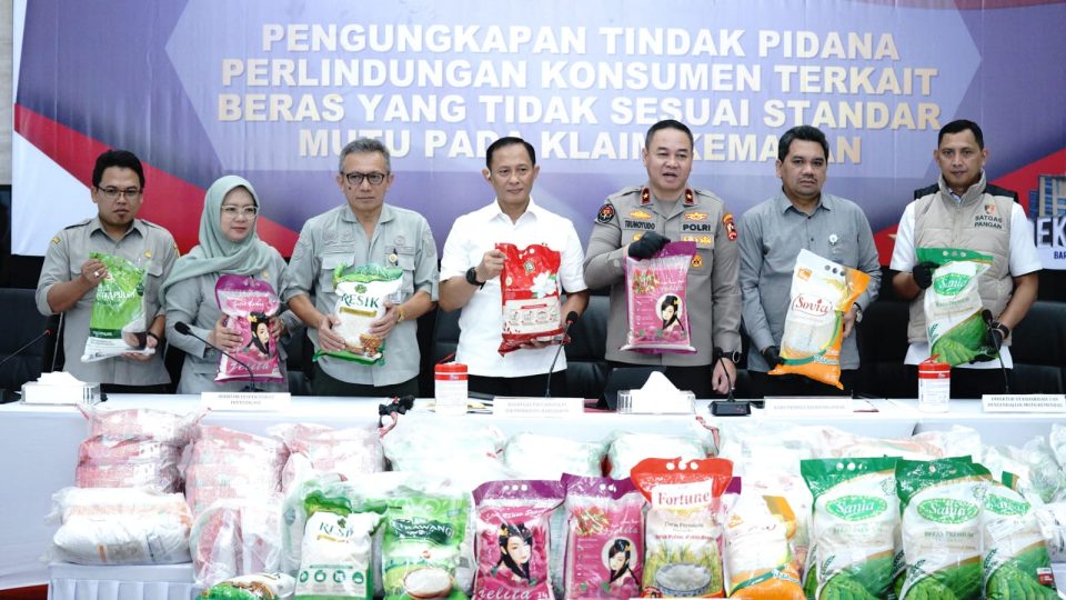 Dirtipideksus Bareskrim Polri menyita sebanyak 201 ton beras dari berbagai merek karena tidak memenuhi standar mutu dan takaran yang ditetapkan.