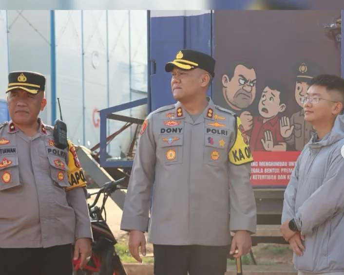 Kapolres Subang, AKBP Dony Eko Wicaksono, memimpin langsung pengecekan lokasi pembangunan pabrik PT. BYD